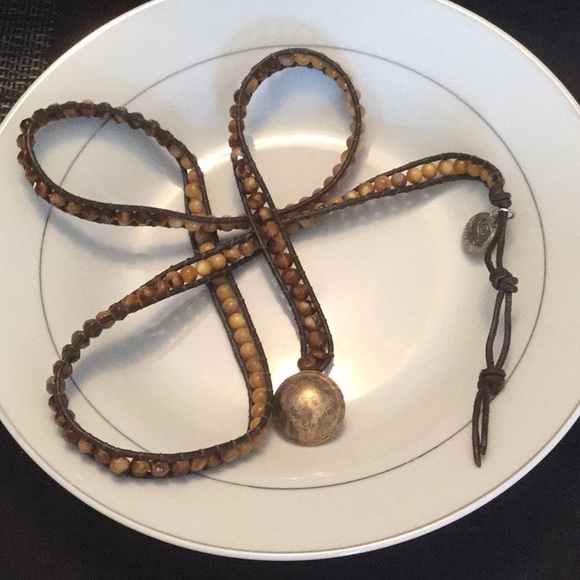 GENUINE TIGER EYE & LEATHER Multi wrap bracelet - Picture 2 of 6